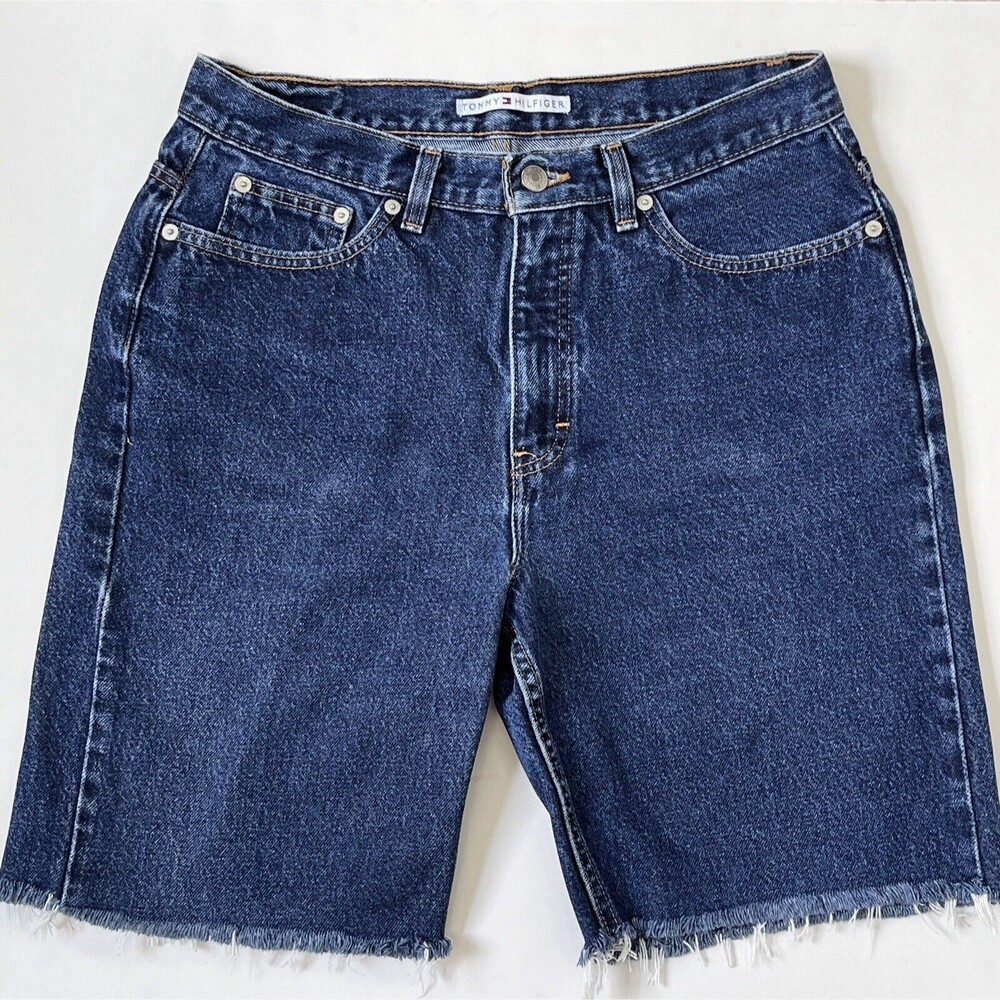 VTG Tommy Hilfiger Jean Shorts Cut Off Mens Size 30 X 9 Blue Denim Flag Logo